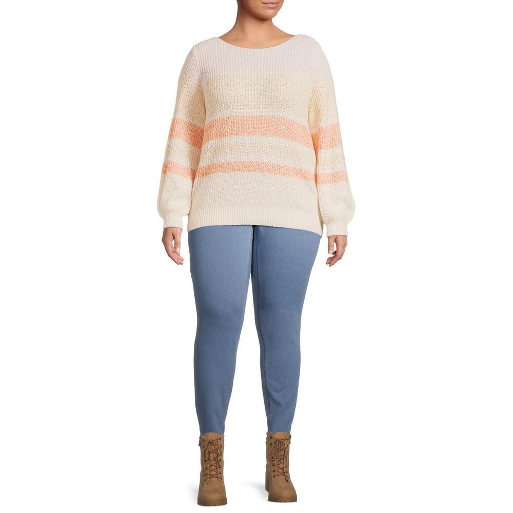Heart N' Crush Women's Plus Size Boatneck Colorblocked Cozy Sweater